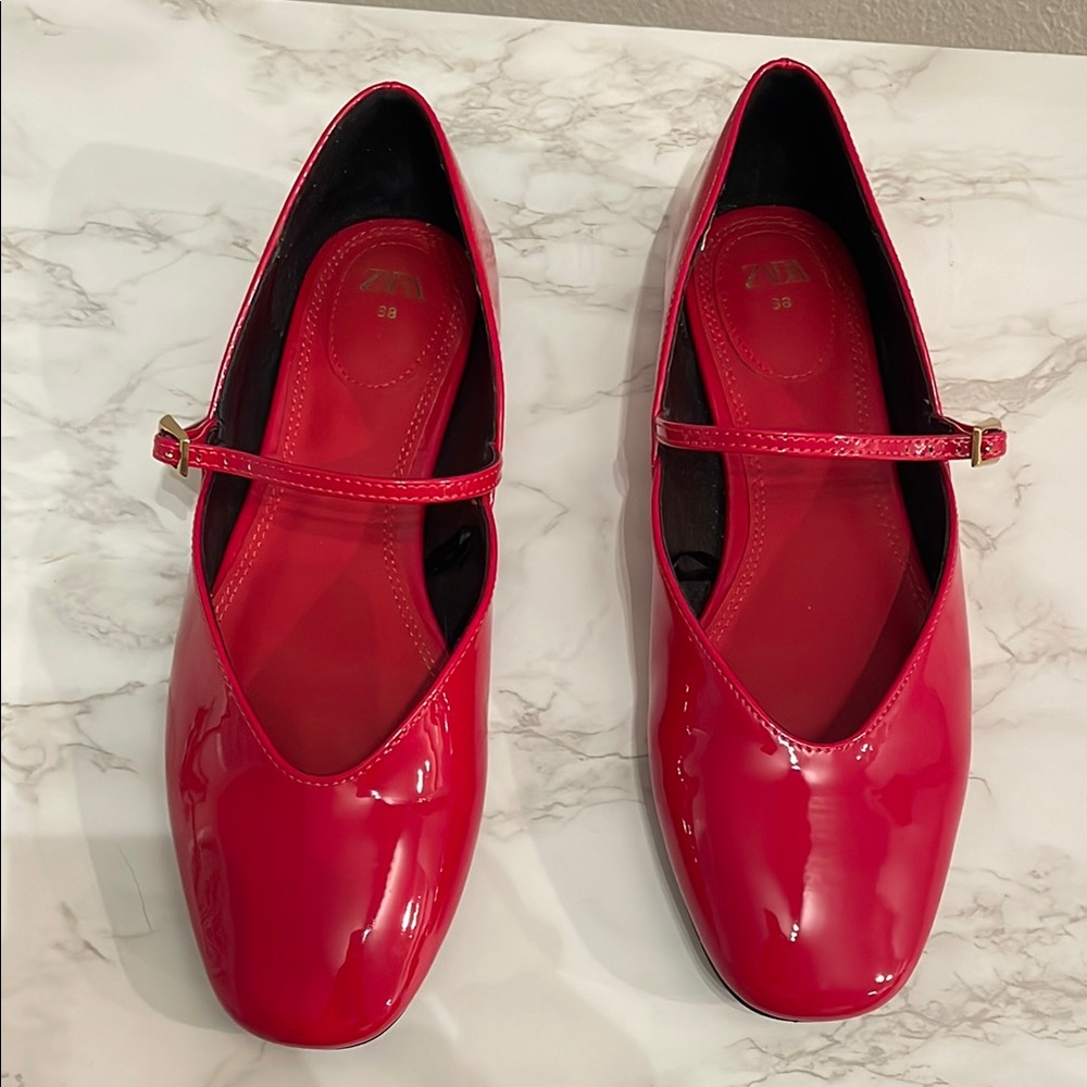 COPY - Zara Women's Red Patent Leather Mary Jane Flats